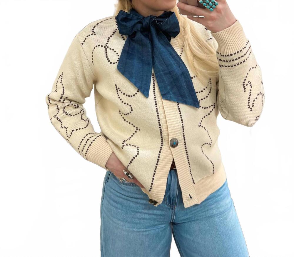 NEW LUCKY & BLESSED boot stitch saddle knit cardigan in cream